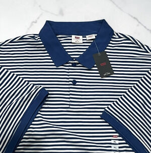 Levi's Men's XL Navy Blue White Striped Polo Shirt Boxy Loose Fit Casual NWT